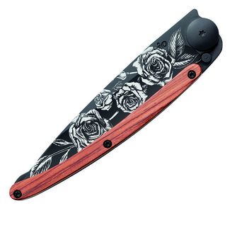 Deejo nóż składany Black tattoo, coralwood, Roses
