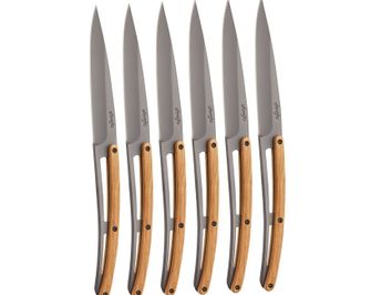 Deejo zestaw 6 noży Table szary tytan, drewno oliwkowe