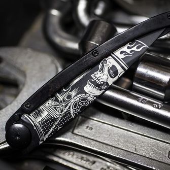 Deejo nóż składany Black tattoo biker, ebony wood, Ride or Die