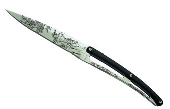 Deejo zestaw 6 noży stekowych, błyszczące ząbkowane ostrze, rękojeść czarny ABS, design Toile de Jouy