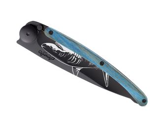 Deejo nóż składany Tattoo Black blue beech Shark