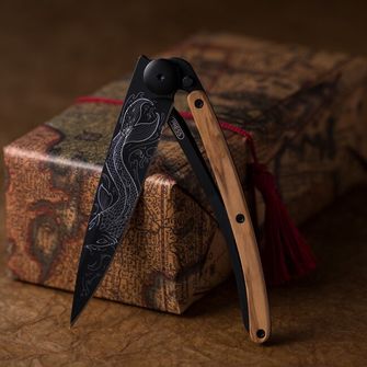 Deejo składany nóż Tattoo Black olive wood Pisces