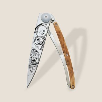 Deejo nóż składany Horlogeria juniper wood grey titanium watchmaker