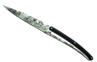 Deejo zestaw 6 noży stekowych, błyszczące ząbkowane ostrze, rękojeść czarny ABS, design Toile de Jouy