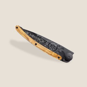 Deejo składany nóż Tattoo Black olive wood Viking Vegvisir