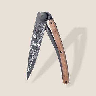 Deejo składany nóż Tattoo Black juniper wood Pin up