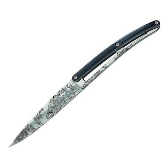 Deejo zestaw 6 noży, błyszczące ostrze, rękojeść czarna ABS design Toile de Jouy