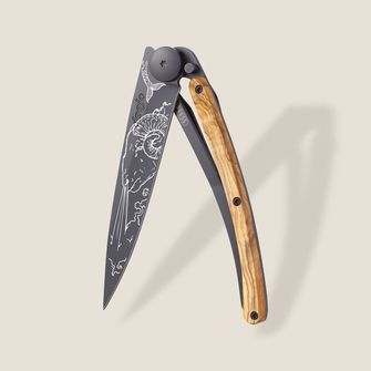 Deejo składany nóż Tattoo Black olive wood Capricorn