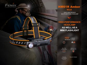 Ładowalna latarka czołowa Fenix HM61R Amber V2.0