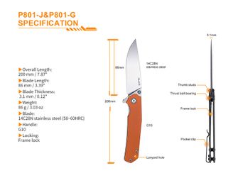 Nóż Ruike P801 - pomarańczowy