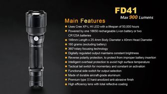 Fenix taktyczna latarka LED FD41zoom, 900 lumenów