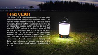 Fenix CL30R akumulatorowa latarnia turystyczna, 650 lumenów