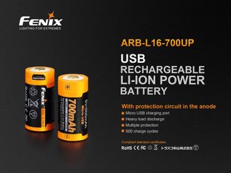 Akumulator Fenix RCR123A 700 mAh USB Li-ion High Current