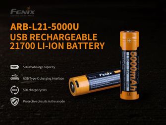 Akumulator Fenix 21700, 5000 mAh, Li-Ion, USB-C