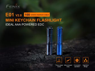 Fenix E01 V2.0 mini latarka, niebieska