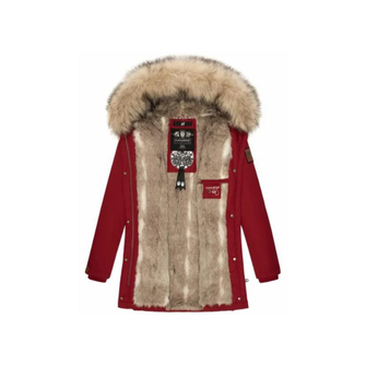 Navahoo Cristal damska kurtka zimowa z kapturem i futerkiem, blood red
