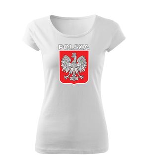 DRAGOWA damska koszulka z krótkim rękawem Godło Polski z napisem, biała