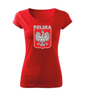 DRAGOWA damska koszulka z krótkim rękawem Godło Polski z napisem, czerwona
