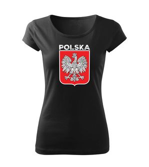 DRAGOWA damska koszulka z krótkim rękawem Godło Polski z napisem, czarna