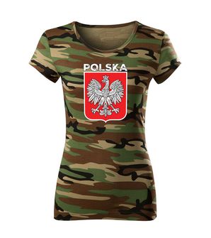 DRAGOWA damska koszulka z krótkim rękawem Godło Polski z napisem, kamuflażowa