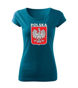 DRAGOWA damska koszulka z krótkim rękawem Godło Polski z napisem, petrol blue