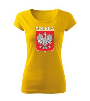 DRAGOWA damska koszulka z krótkim rękawem Godło Polski z napisem, żółta
