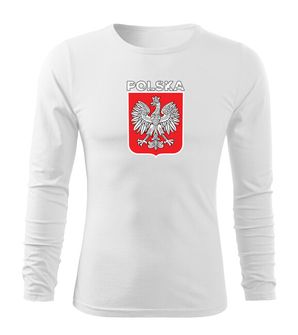 DRAGOWA Fit-T koszulka z długim rękawem Godło Polski z napisem, biała