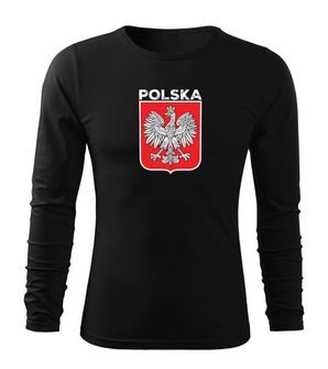 DRAGOWA Fit-T koszulka z długim rękawem Godło Polski z napisem, czarna