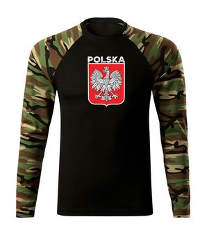 DRAGOWA Fit-T koszulka z długim rękawem Godło Polski z napisem, woodland
