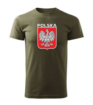 DRAGOWA koszulka z krótkim rękawem Godło Polski z napisem, oliwkowa