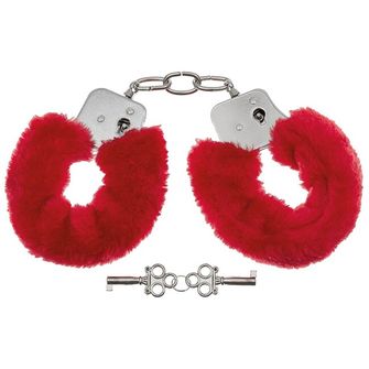 Kajdanki MFH z czerwoną pluszową osłoną, 2 kluczyki, chromowane