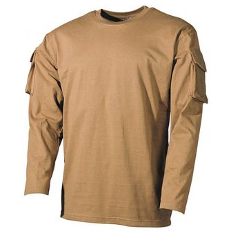 MFH US coyote koszulka z długim rękawem z kieszeniami velcro na rękawach, 170g/m2