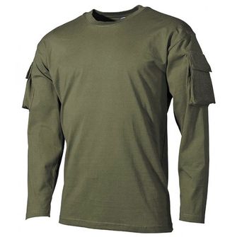 MFH US oliwkowa koszulka z długim rękawem z kieszeniami velcro na rękawach, 170g/m2