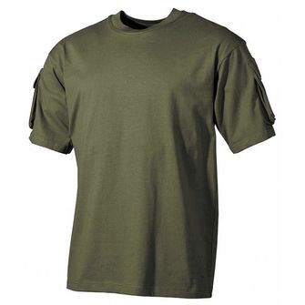 MFH US oliwkowa koszulka z kieszeniami velcro na rękawach, 170g/m2