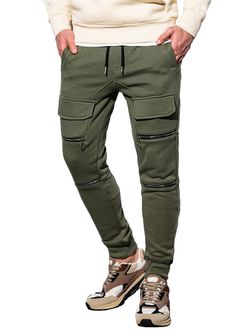 Ombre spodnie dresowe męskie P901, khaki oliwkowe