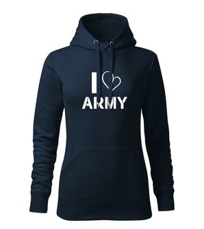 DRAGOWA bluza z kapturem damska i love army, ciemno niebieska 320g/m2