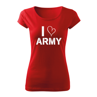 DRAGOWA damska krótka koszulka i love army, czerwona 150g/m2