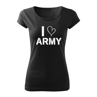 DRAGOWA krótka koszulka damska i love army, czarna 150g/m2