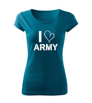 DRAGOWA krótka koszulka damska i love army, petrol blue 150g/m2