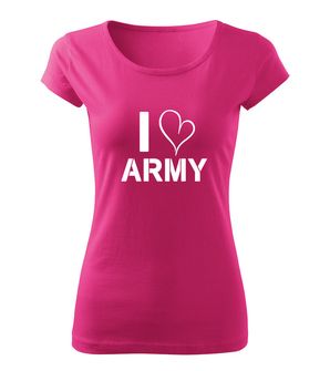 DRAGOWA krótka koszulka damska i love army, różowa 150g/m2