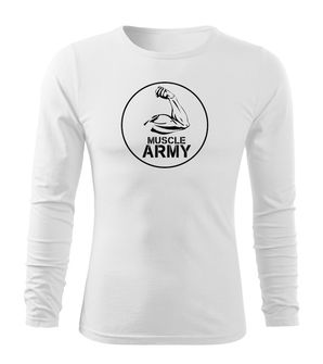 DRAGOWA Fit-T koszulka z długim rękawem muscle army biceps, Biała 160g/m2