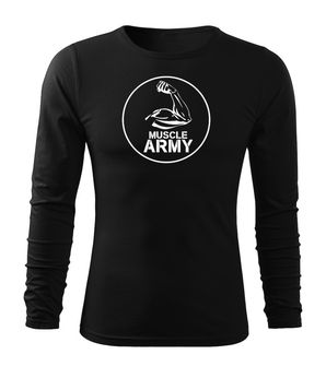 DRAGOWA Fit-T koszulka z długim rękawem muscle army biceps, czarna 160g/m2