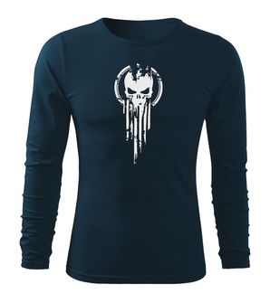DRAGOWA Fit-T koszulka z długim rękawem skull, ciemna niebieska 160g/m2