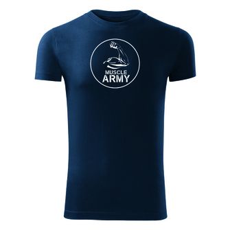 DRAGOWA fitness koszulka muscle army biceps, niebieska, 180g/m2