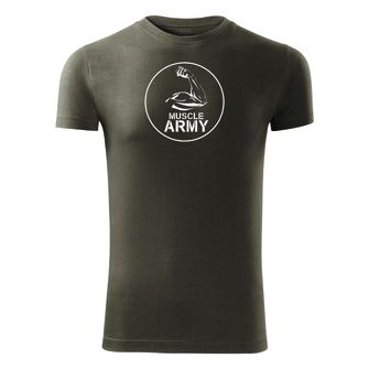DRAGOWA fitness koszulka muscle army biceps, oliwkowa, 180g/m2