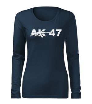DRAGOWA koszulka damska z długim rękawem AK47, ciemno niebieska 160g/m2
