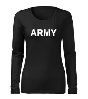 DRAGOWA Slim damska koszulka z długim rękawem army mom, czarny 160g/m2
