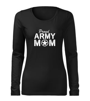 DRAGOWA Slim koszulka damska z długim rękawem army mom, czarny 160g/m2