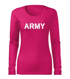 DRAGOWA Slim damska koszulka z długim rękawem army, różowy 160g/m2