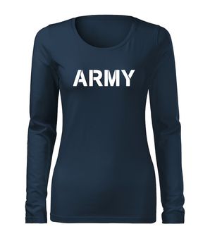 DRAGOWA koszulka damska z długim rękawem army, ciemno niebieska 160g/m2